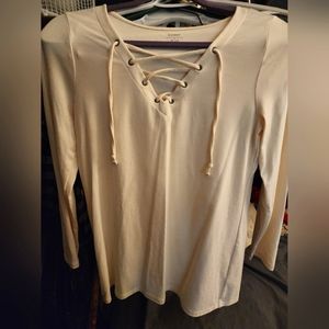 Old Navy womens medium long sleeve lace up off white shirt